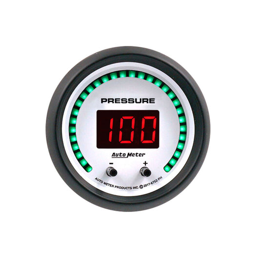 Autometer 52.4mm White Switchable 0-1600 PSI/0-110 BAR Fluid Pressure Phantom Elite Digital Gauge - Burkken Auto Parts