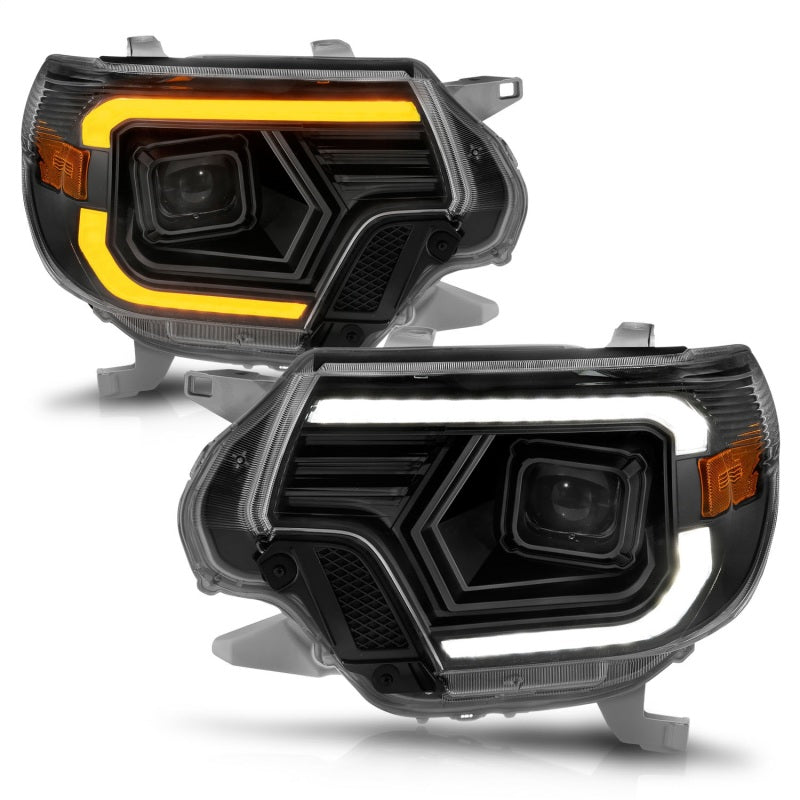 ANZO 12-15 Toyota Tacoma Projector Headlights - w/ Light Bar Switchback Black Housing - Burkken Auto Parts
