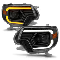 ANZO 12-15 Toyota Tacoma Projector Headlights - w/ Light Bar Switchback Black Housing - Burkken Auto Parts