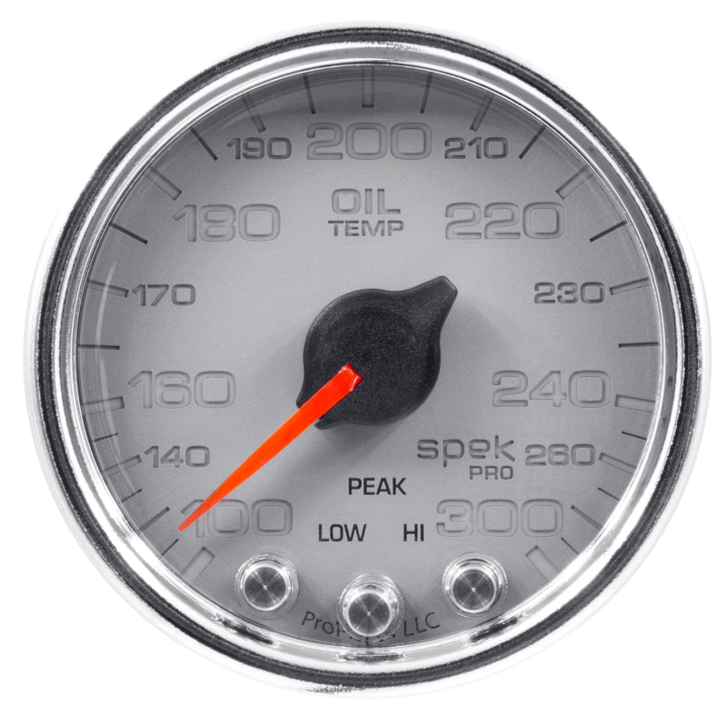 Autometer Spek-Pro Gauge Oil Temp 2 1/16in 300f Stepper Motor W/Peak & Warn Slvr/Chrm - Burkken Auto Parts