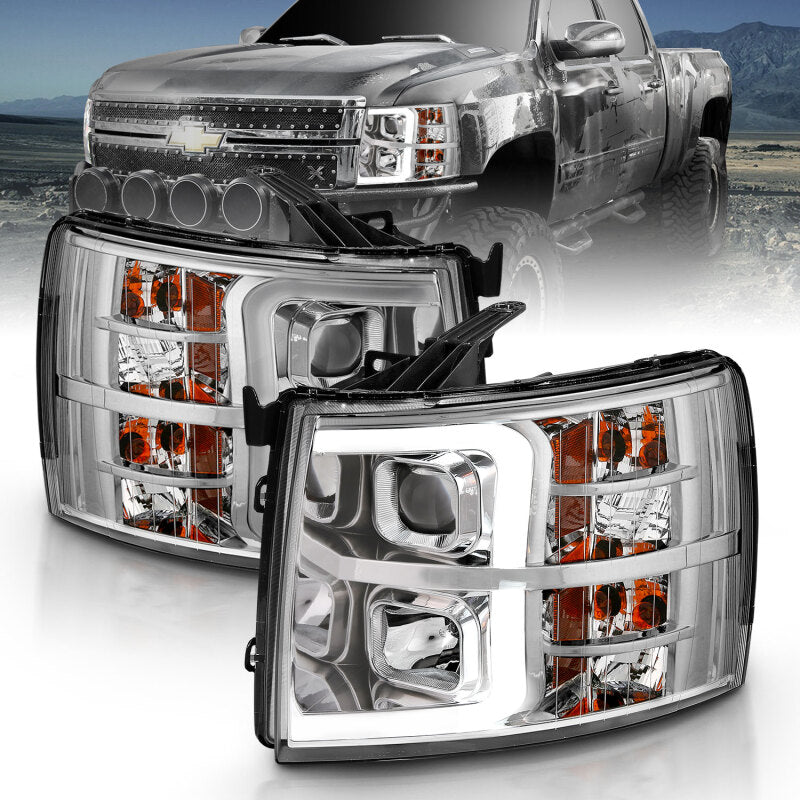 ANZO 2007-2013 Chevy Silverado 1500 Projector Plank Style Chrome Amber - Burkken Auto Parts