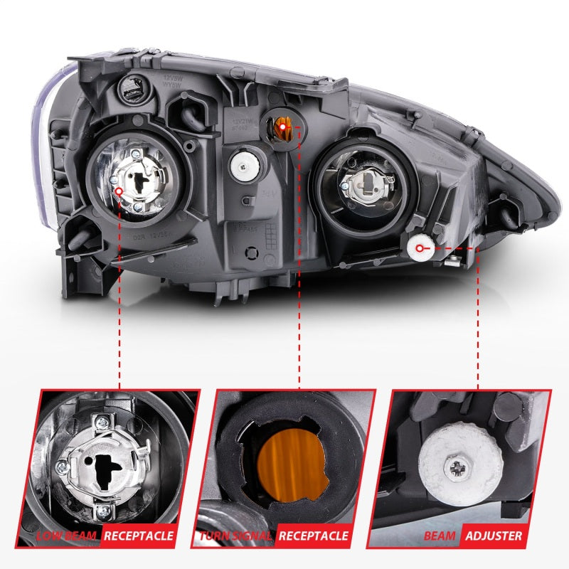 ANZO 2002-2004 Acura RSX Crystal Headlights Black - Burkken Auto Parts