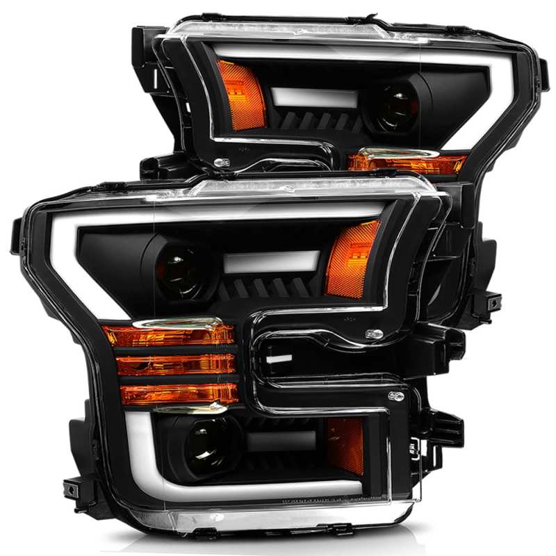 AlphaRex 15-17 Ford F-150 PRO-Series Projector Headlights Plank Style Black w/Activ Light/Seq Signal - Burkken Auto Parts