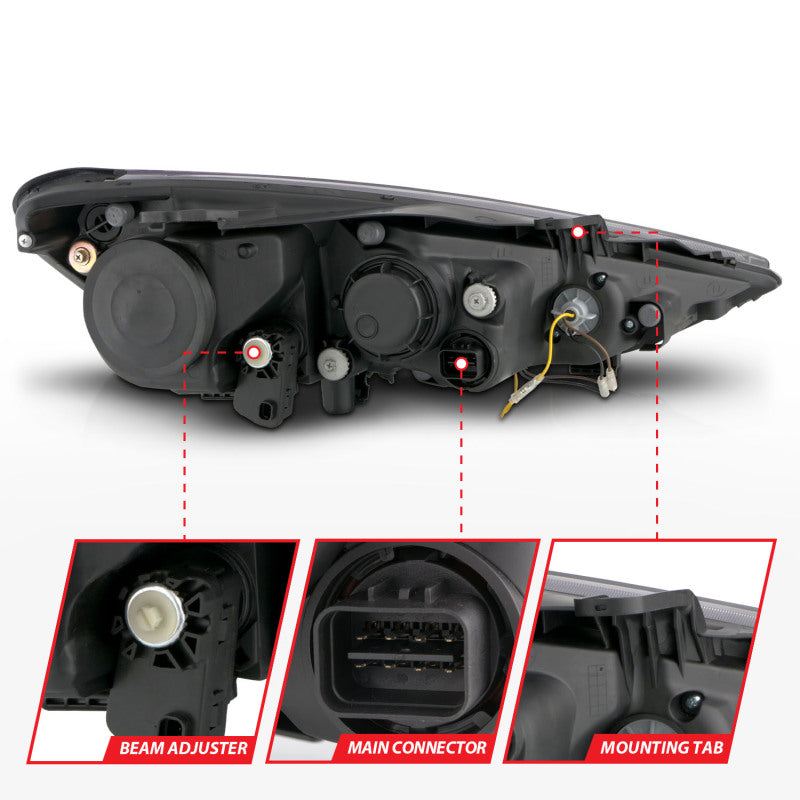 ANZO 2013-2015 Hyundai Genesis Projector Headlights w/ Plank Style Design Black (HID Compatible) - Burkken Auto Parts