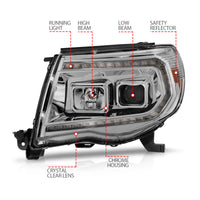 ANZO 05-11 Toyota Tacoma Projector Headlights w/Light Bar Switchback Chrome Housing - Burkken Auto Parts