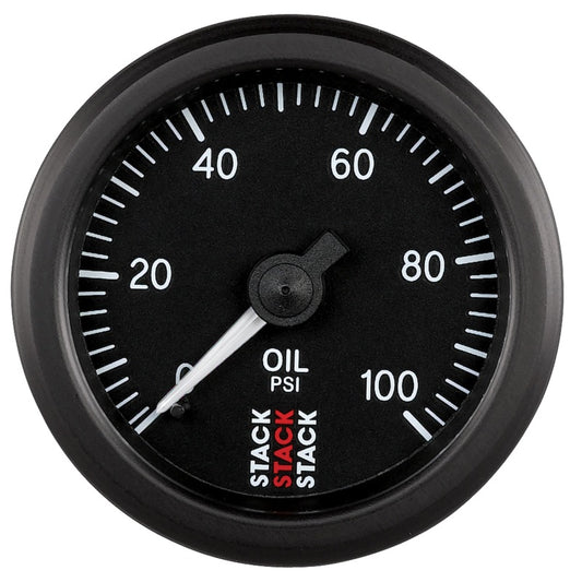 Autometer Stack 52mm 0-100 PSI 1/8in NPTF (M) Mechanical Oil Pressure Gauge - Black - Burkken Auto Parts