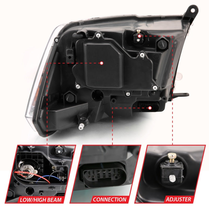 ANZO 2009-2018 Dodge Ram 1500 Projector Plank Style Switchback H.L Halo Black Amber (OE Style) - Burkken Auto Parts