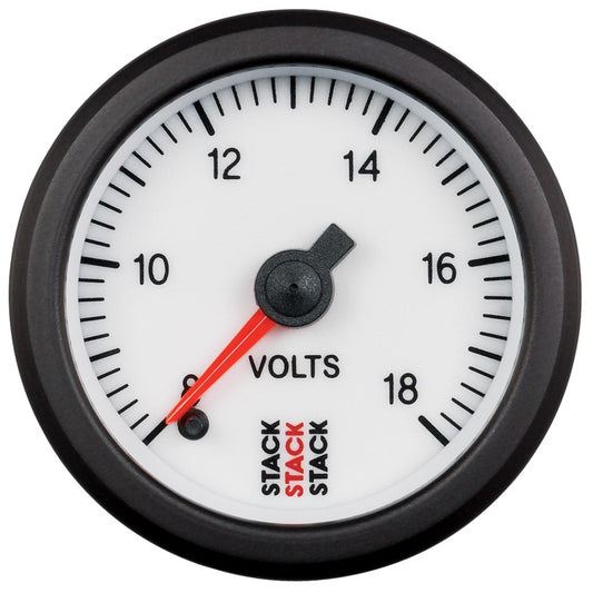 Autometer Stack 52mm 8-18V Pro Stepper Motor Battery Voltage Gauge - White - Burkken Auto Parts