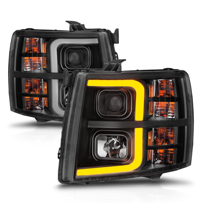 ANZO 2007-2013 Chevrolet Silverado 1500 Projector w/ Light Bar Black Housing w/ Sequential - Burkken Auto Parts