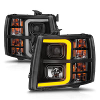 ANZO 2007-2013 Chevrolet Silverado 1500 Projector w/ Light Bar Black Housing w/ Sequential - Burkken Auto Parts