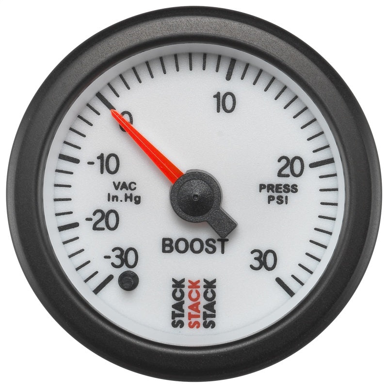 Autometer Stack 52mm -30INHG to +30 PSI (Incl T-Fitting) Pro Stepper Motor Boost Press Gauge - White - Burkken Auto Parts