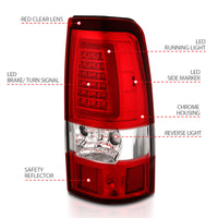 ANZO 1999-2002 Chevy Silverado 1500 LED Taillights Plank Style Chrome With Red/Clear Lens - Burkken Auto Parts