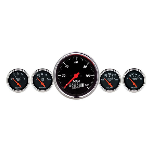 AutoMeter Gauge Kit 5 Pc. 3-3/8in. & 2-1/16in. Elec. Speedometer Designer Black - Burkken Auto Parts