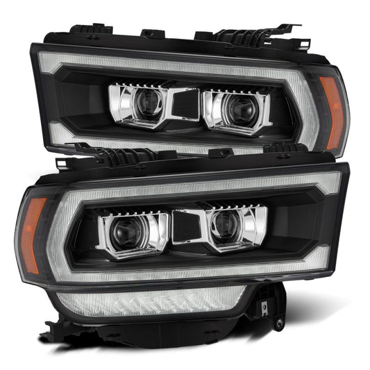 AlphaRex 19-21 Ram 2500 LUXX LED Proj Headlights Plank Style Black w/Activ Light/Seq Signal/DRL - Burkken Auto Parts