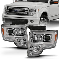 ANZO 2009-2014 Ford F-150 Projector Headlight Plank Style Chrome Amber - Burkken Auto Parts