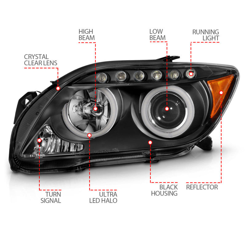 ANZO 2005-2010 Scion Tc Projector Headlights w/ Halo Black (CCFL) - Burkken Auto Parts