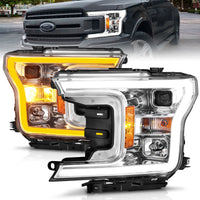 ANZO 2018-2020 Ford F-150 Projector Headlight w/Plank Style Switchback Chrome Housing - Burkken Auto Parts