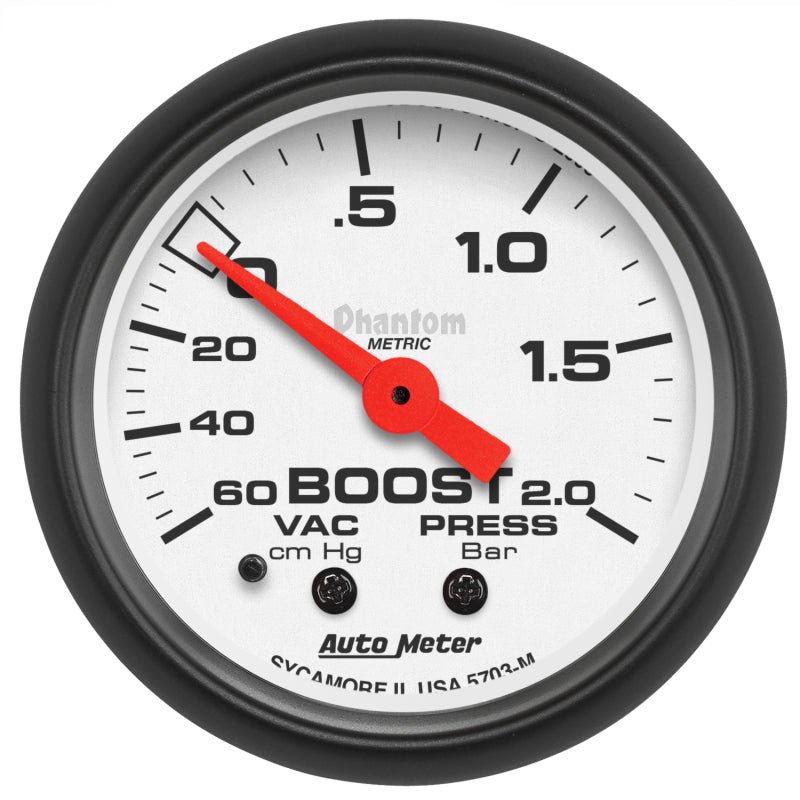 Autometer Phantom 2-1/16in 60CM/HG - 2.0 Bar - Mechanical Gauge - Burkken Auto Parts