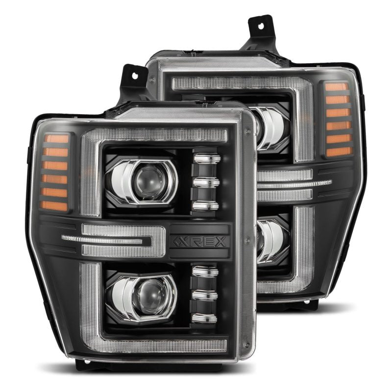 AlphaRex 08-10 Ford F250-550 LUXX-Series LED Projector Headlights Black w/Activ Light/Seq Signal - Burkken Auto Parts