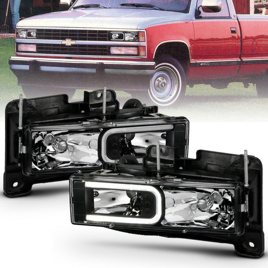 ANZO 1999-2000 Cadillac Escalade Crystal Headlights Light Bar Black Housing (Pair) - Burkken Auto Parts