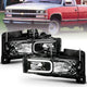 ANZO 1999-2000 Cadillac Escalade Crystal Headlights Light Bar Black Housing (Pair) - Burkken Auto Parts