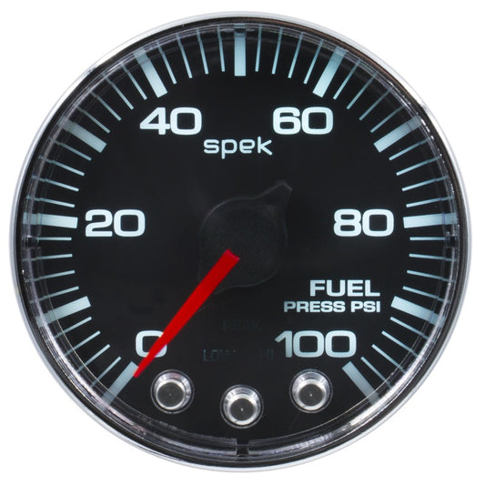 Autometer Spek-Pro Gauge Fuel Press 2 1/16in 100psi Stepper Motor W/Peak & Warn Blk/Chrm - Burkken Auto Parts