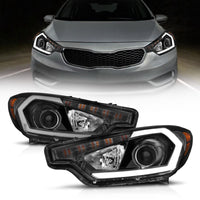 ANZO 2014-2016 Kia Forte Projector Headlights w/ Light Bar Black Housing w/ DRL - Burkken Auto Parts