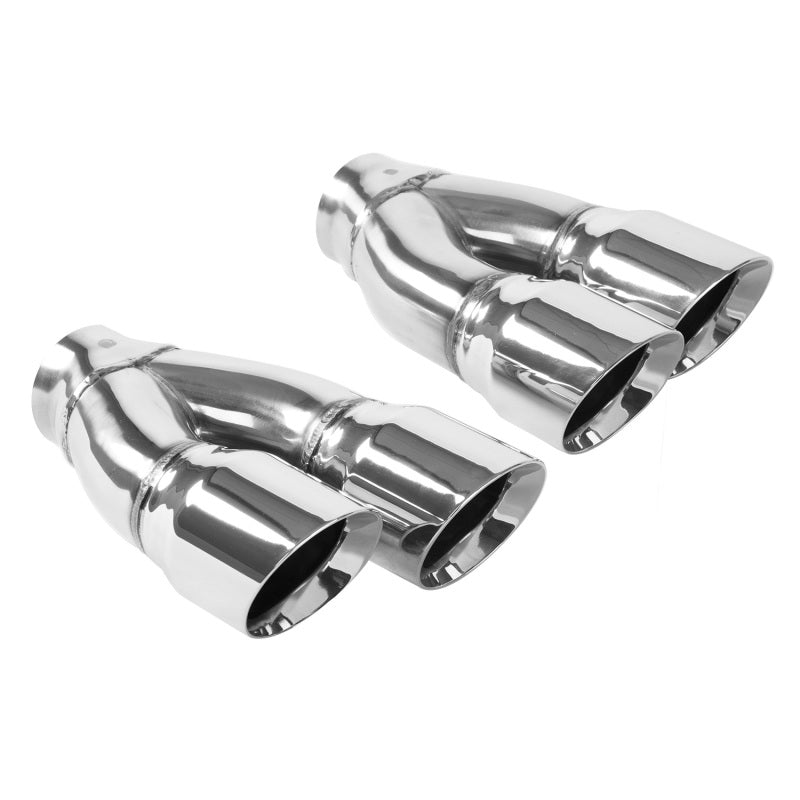 MagnaFlow Tip Stainless Double Wall Round Dual Outlet Polish 3in DIA 2.25in Inlet 9.75in Len (qty 2) - Burkken Auto Parts