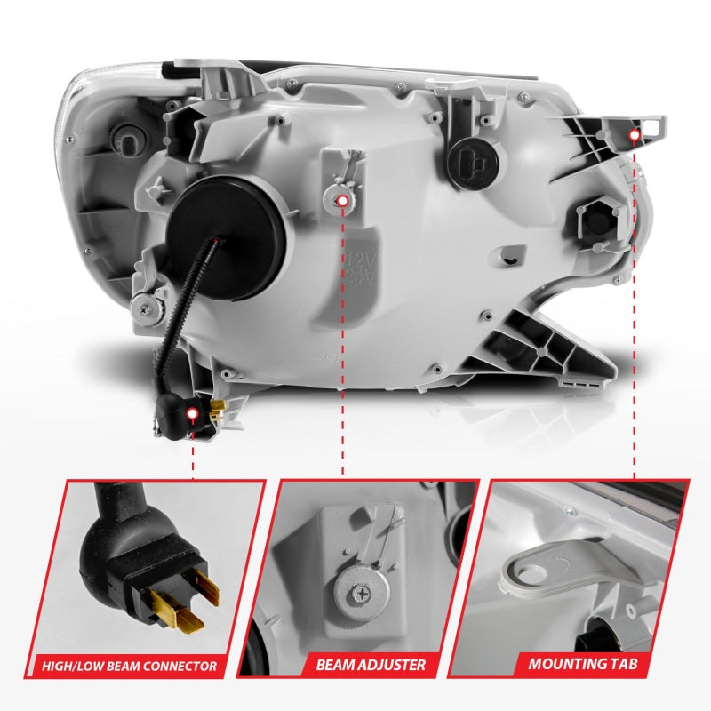 ANZO 12-15 Toyota Tacoma Projector Headlights - w/ Light Bar Switchback Black Housing - Burkken Auto Parts
