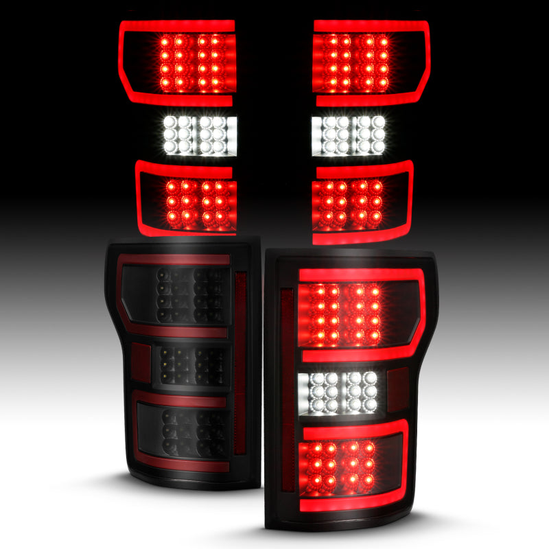ANZO 18-19 Ford F-150 LED Taillight Black Housing Clear Lens Red Light Bar W/Sequential - Burkken Auto Parts