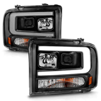 ANZO 99-04 Ford F250/F350/F450/Excursion (excl 99) Projector Headlights - w/ Light Bar Black Housing - Burkken Auto Parts