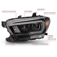 ANZO 2016-2017 Toyota Tacoma Projector Headlights w/ Plank Style Switchback Black w/ Amber w/ DRL - Burkken Auto Parts
