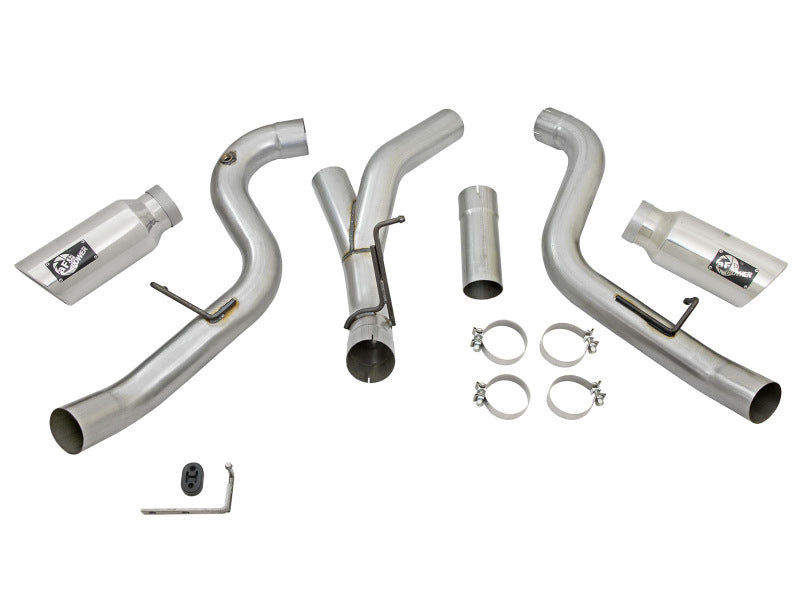 aFe LARGE Bore HD 4in Dual DPF-Back SS Exhaust w/Polished Tip 16-17 GM Diesel Truck V8-6.6L (td) LML - Burkken Auto Parts