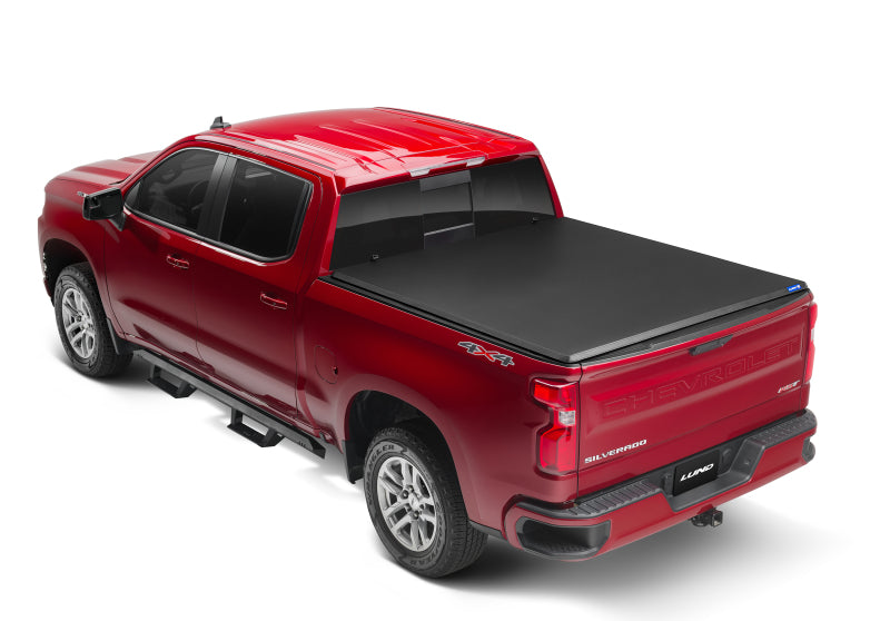 Lund 04-15 Nissan Titan (5.5ft. Bed) Hard Fold Tonneau Cover w/Bracket Kit - Black - Burkken Auto Parts