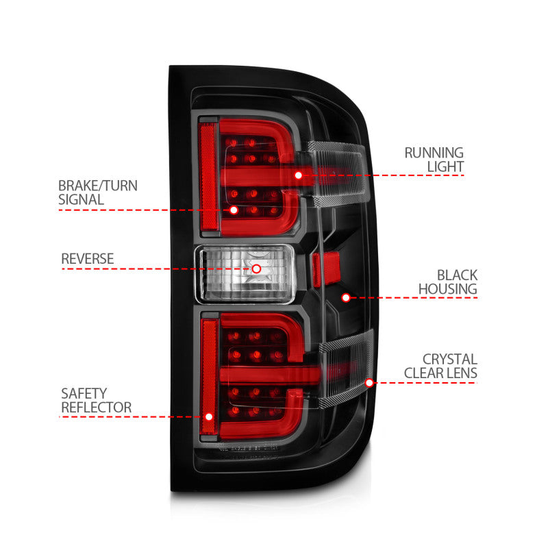 ANZO 15-19 Chevy Silverado 2500HD/3500HD (Halgn Only) LED Tail Lights w/Black Light Bar & Clear Lens - Burkken Auto Parts