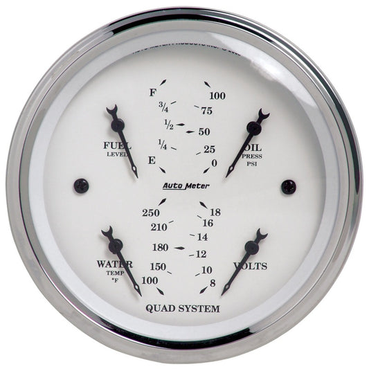 Autometer Old Tyme White 3-3/8in Short Sweep Electric Quad Gauge-Oil Press 0-100 PSI/Water Temp100- - Burkken Auto Parts