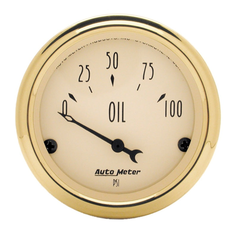AutoMeter Gauge Oil Press 2-1/16in. 100PSI Elec Golden Oldies - Burkken Auto Parts