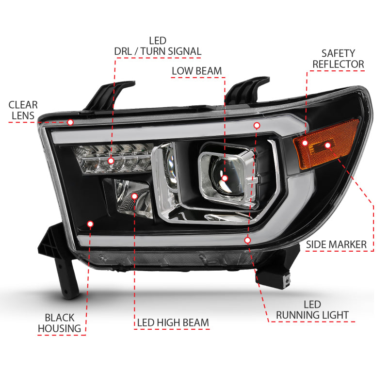 ANZO 2007-2014 Toyota Tundra Projector Light Bar H.L Black Amber(Led High Beam) (Halogen Version) - Burkken Auto Parts