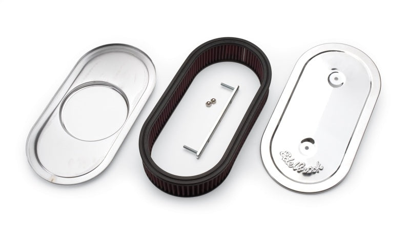 Edelbrock Air Cleaner Pro-Flo Series Oval Steel Top Cloth Element 13 5In X 7In X 3 5In Chrome - Burkken Auto Parts