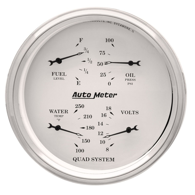 AutoMeter Gauge Quad 5in. 240 Ohm(e) to 33 Ohm(f) Elec Old Tyme White - Burkken Auto Parts