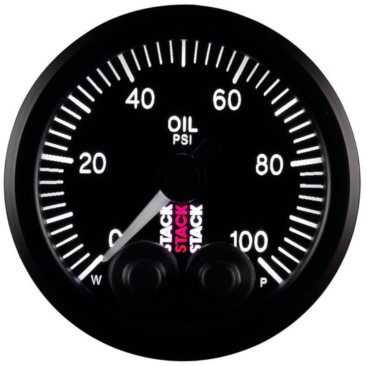Autometer Stack Instruments Pro Control 52mm 0-100 PSI Oil Pressure Gauge - Black (1/8in NPTF Male) - Burkken Auto Parts