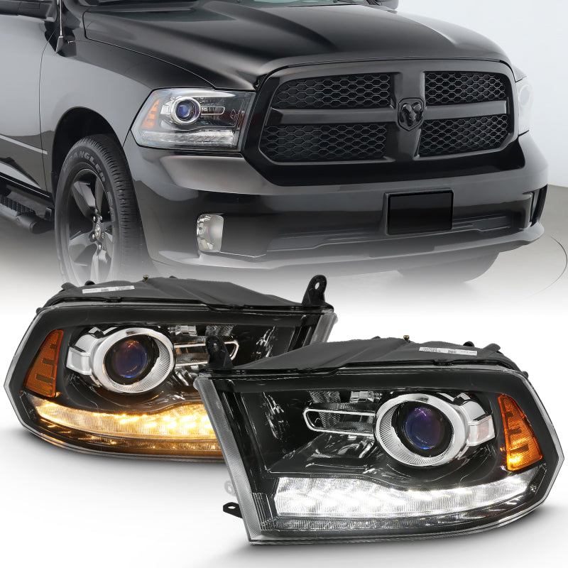 ANZO 2009-2018 Dodge Ram 1500 Projector Plank Style Switchback H.L Halo Black Amber (OE Style) - Burkken Auto Parts