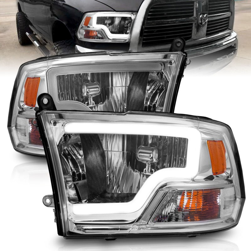 ANZO 2009-2018 Dodge Ram 1500/ 2500/ 3500 Crystal Headlights w/ Light Bar Chrome Housing - Burkken Auto Parts