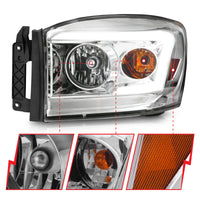 ANZO 06-09 Dodge RAM 1500/2500/3500 Headlights Chrome Housing/Clear Lens (w/ Light Bars) - Burkken Auto Parts