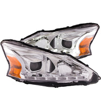 ANZO 2013-2014 Nissan Altima Projector Headlights w/ Plank Style Design Chrome - Burkken Auto Parts