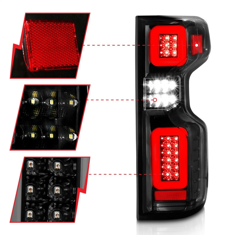 ANZO 19-21 Chevy Silverado Full LED Taillights Black Housing Clear Lens G2 (w/C light Bars) - Burkken Auto Parts