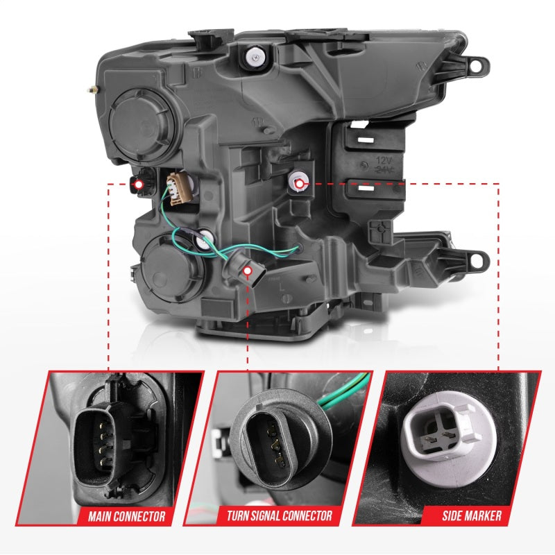 ANZO 2018-2020 Ford F-150 Projector Headlight w/Plank Style Switchback Chrome Housing - Burkken Auto Parts