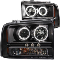 ANZO 2005-2007 Ford Excursion Projector Headlights w/ Halo Black w/ LED Strip (CCFL) 1pc - Burkken Auto Parts