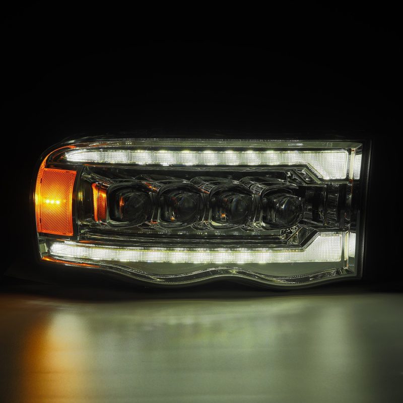 AlphaRex 02-05 Dodge Ram 1500 NOVA LED Proj Headlights Plank Style Chrome w/Activ Light/Seq Signal - Burkken Auto Parts