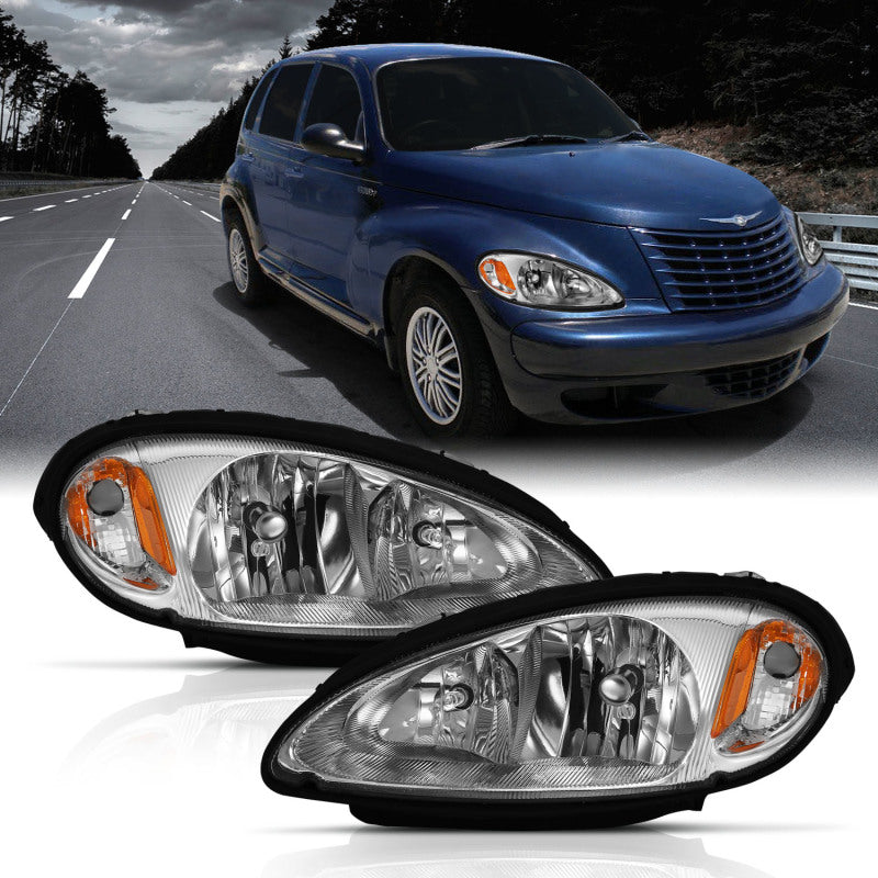 ANZO 2001-2005 Chrysler Pt Cruiser Crystal Headlight Chrome Amber (OE) - Burkken Auto Parts